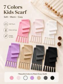 1PC Baby Fashion Knitted Tassel Scarf, 7 Solid Colors Minimalist Casual Style, Autumn/Winter Baby Preferred Accessory, Suitable For Basic Commuting, Daily Casual Wear, Hand Washable - Multicolor - View 1