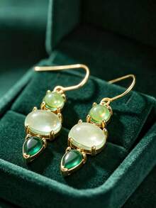 DIYCCPC Elegant Light Green Transparent Oval Pendant Earrings, Handmade Jewelry Suitable For Women's Daily Wear, An Ideal Gift For Females - Green - View 11