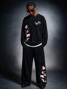 SU ER Men's Summer Round Neck Casual Long Sleeve T-Shirt And Casual Pants Set - Black - View 2