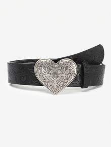 1pc Heart Buckle Western Style Belt, Embossed Faux Leather, Bohemian Style, Suitable For Girls' Jeans, Dresses, Daily And Holiday Outfits - Belt - View 10