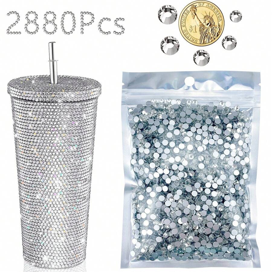 SS6 Bulk Pack Flat Back Loose Rhinestones Transparent White Glass Crystals 1.9mm-2.0mm Silver Handmade Decorative Diamonds, Suitable For Clothes/Strollers/Shoes/Cups/Parties/Makeup DIY Wholesale - White - View 1