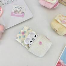 1Pc Cute Floral Corduroy Earbud Case Cover, Quilted Soft Pouch With Keychain Ring, Portable Protective Storage Bag For Wireless Bluetooth Earphones - Multicolor - View 5
