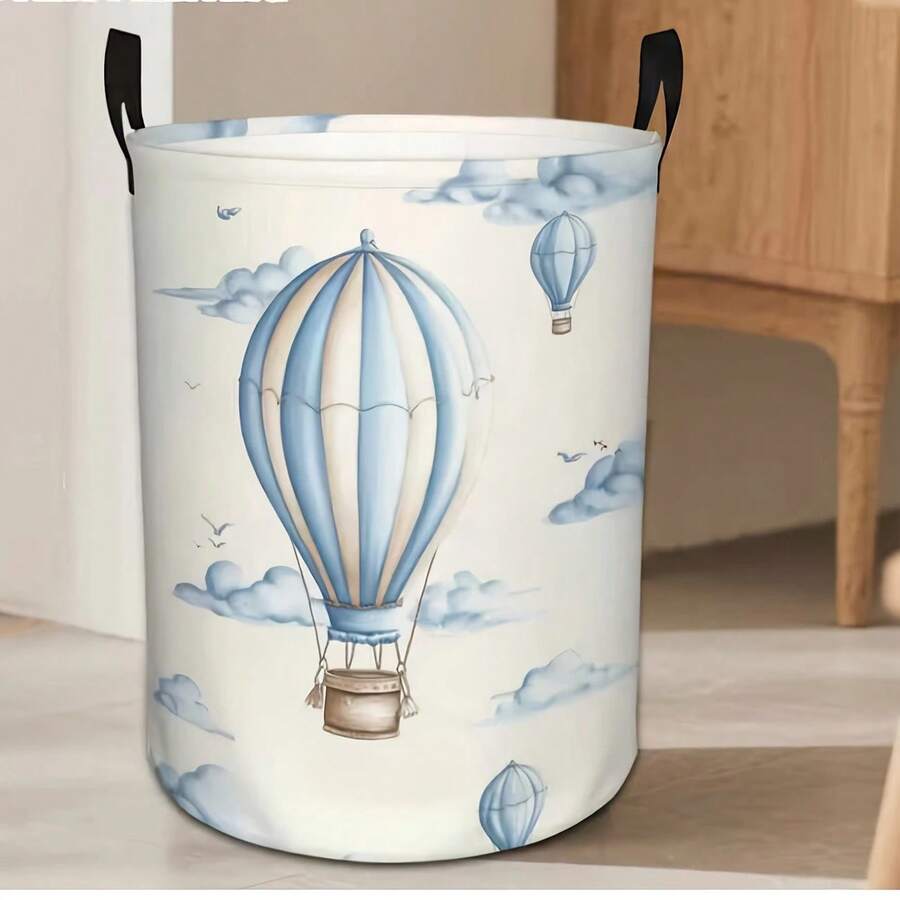 1PC Hot Air Balloon & Cloud Print Fabric Storage Basket, Extra Large-Capacity Portable Home Organizer Bin For Bedroom Closet Living Room Toy Clothes Organization Container With Handle Design - Multicolor - View 1