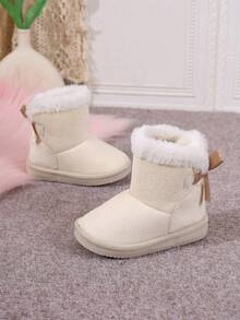 Children's Mibai Snow Boots, Sweet Bowknot Fuzzy Short Boots, Winter Warmth Cotton Shoes For Girls - Beige - View 2