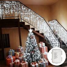 1pc 3/4/5/10m LED Icicle String Lights, 8 Lighting Modes, AA Battery Powered, Christmas Wreath Hanging Fairy Lights, Wedding Home Room Decor, Halloween Christmas Decoration - 8-mode Battery-powered Icicle Lights - View 3