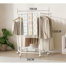Perchero Organizador de Ropa con Ruedas, 70 x 36 x 175 cm, Doble Espacio para Colgar Prendas, Ideal para Recámara, Vestidor o Entrada, Diseño Moderno y Compacto, Movilidad Fácil para Organizar Camisas, Vestidos, Pantalones, Abrigos y Accesorios, Solución Práctica para Mantener tu Hogar Ordenado para Hogar Mexicano - Blanco - Ver 14