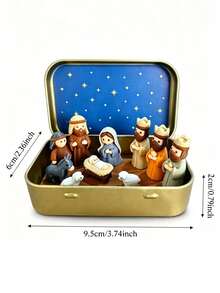 1 Set/1 Piece - Christmas Nativity Scene Set, Includes Tin Box, Christmas Nativity Scene Model, Statue, Suitable For Holy Family Scene, Statue Tin Box Set, Handmade Small Nativity Scene Set, Holiday Decoration, Gift For Friends, Used For Christmas Decoration Nativity Scene Set And Statue, Resin Material Small Nativity Scene Statue And Set, Indoor Christmas Decoration Home Gift, Suitable For Desk And Office Use - A - View 3