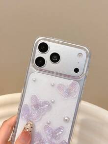 優雅珍珠雷射蝴蝶手機殼，適用於 Apple 16 Pro Max/16 Pro/16/15/15 Pro、新款 14 Pro、韓系 15 PM/14、小眾 12 PM、高級 14、創意 13 Pro、全包覆 18/18 Pro Max/18 Pro/17/17 Pro Max/17 Pro - 無色 - 查看 4