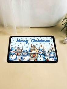 1pc Christmas Winter Snow Scene Snowman Pattern Kitchen Mat, Soft Flannel Touch Absorbent Home Entryway Rug, Easy To Clean Washable Area Runner Mat, Kitchen Runner Carpet, Suitable For Kitchen, Bathroom, Entryway, Laundry Room, Hallway, Bedroom, Living Room Decor, All Season, Great Gift, Christmas Atmosphere Decorative Mat - View 4