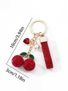 1pc/Set Exquisite Luxury Full Rhinestone Cherry Pearl Heart Keychain, Fashionable Elegant Cherry Keychain Light Luxury Niche Rhinestone Car Keychain Bag Decoration Accessory, High-End Metal Keychain Accessory, Girls' Favorite Gift - Multicolor - View 3