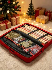 Christmas Gift Wrapping Organizer With Storage - Large Capacity Storage Box With Lid, 32.28x13.39x5.12 Inches, Lid & Labelled Compartments For Wrapping, Gift Wrap Storage - Multicolor - View 1