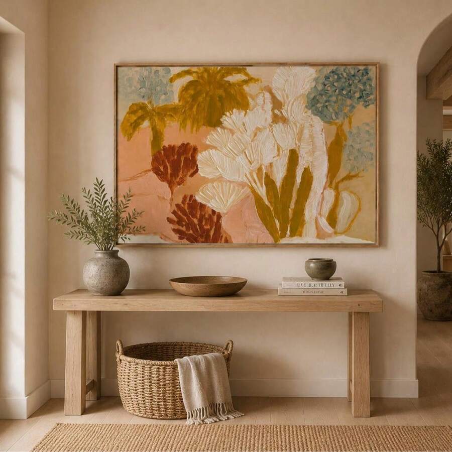 1pc Horizontal Abstract Botanical Canvas Wall Art Textured Tropical Palm Tree Oil Painting Unframed Boho Plant Poster Landscape Wall Decor Picture Living Room Bedroom Home Decor - Pattern - View 1