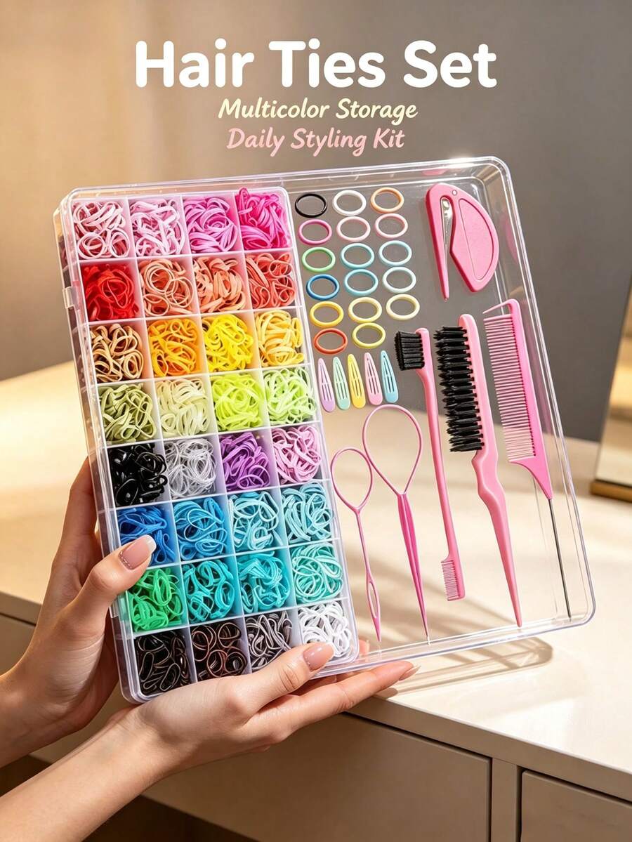 24/32 Colors Mini Elastic Hair Ties For Girls, With Rubber Band Cutter, Colorful Cute Ponytail Hair Ropes, Daily Hair Accessories - Multicolor - View 1