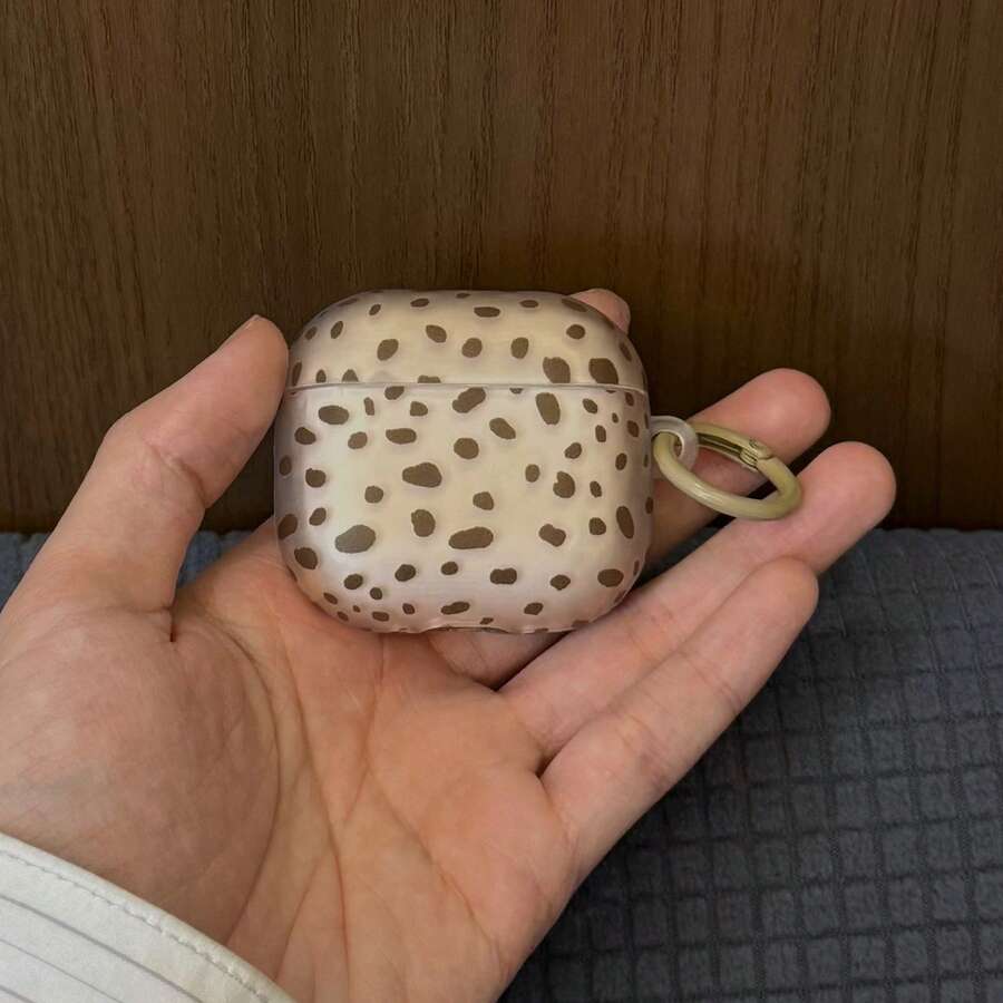 European & American Style Light Brown Leopard Print + Ring Earphone Case Compatible With AirPods Pro 3 New Pro 2 Protective Cover Pro Cute Apple 4 Simple 3 Personalized 1/2 Generation Girls Earphone Case Protective Cover Spring/Summer Earphone Case/Birthday Gift/Holiday Gift - Light Brown - View 1