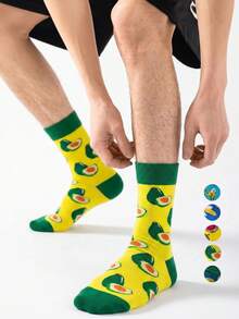 1/5/10 Pairs Men's Mid-Calf Socks, Funny Avocado Cartoon Unisex Sports Style Long Socks, Crazy Happy Socks - Multicolor - View 1