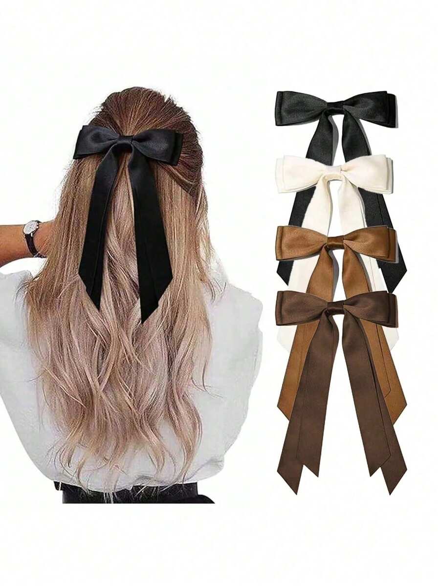 4pcs/1pc 1set Women's Elegant Bow Hair Clips, Minimalist Fashion Street Style Hair Accessories, Suitable For Daily, School, Travel, Commute - Multicolor - View 1