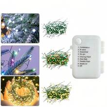 Twinkle LED Fairy Lights 8 Modes, Battery Operated With Battery Box(Batteries Not Included), Flexible Black Cord String Light For Christmas Tree Home Party Decor - Dark Green - View 5