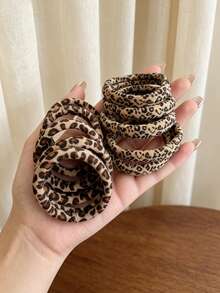 5pcs/25pcs Ikat Rambut Elastis Tinggi Tanpa Jahitan Motif Leopard, Ikat Rambut Sanggul Vintage Sederhana. Cocok Untuk Semua Wanita dan Mereka yang Memiliki Rambut Tebal - Coklat - View 5