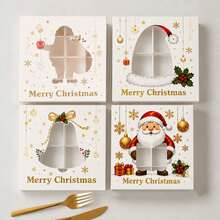 4pcs/1pc Merry Christmas Paper Treat Boxes With Hollow Cutout Window, Gold Foil Santa Snowflake Bell Reindeer Pattern Xmas Gift Box, Holiday Party Packaging Box For Baking Party Favors - Multicolor - View 5