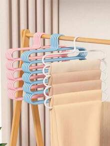 1/4/6pcs Pink Multi-Functional 5-Tier Pants Rack, Plastic 5-Tier Scarf Rack, Closet Hanging Pants Rack, Hanger, Scarf & Tie Hook - Multicolor - View 6