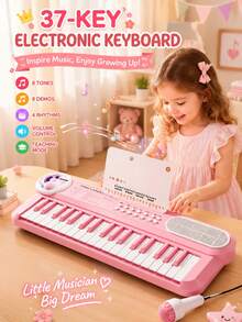Piano Keyboard Elektronik Anak 37 Tombol dengan Mikrofon dan Speaker, Mainan Belajar Musik Portabel, Alat Musik Edukatif untuk Pemula, Hadiah Aktivitas Musim Panas yang Menyenangkan untuk Anak Laki-laki dan Perempuan Usia 3+, Permainan Pesta, Liburan, Kembali ke Sekolah, Halloween, Ulang Tahun, Hadiah Festival - MultiWarna - View 3