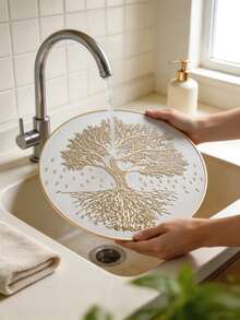 1-12pcs Luxury Tree Of Life PVC Placemats, Light Gold Embossed Round Table Mats For Holiday Table Setting - Multicolor - View 5
