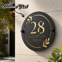 Custom Round 3D Hollow Acrylic Address Sign, With Cut-Out Leaf Pattern, 2 Nails For Fixing, Easy Outdoor Installation, Personalized Entrance Sign, Suitable For Houses And Apartments - Multicolor - View 1