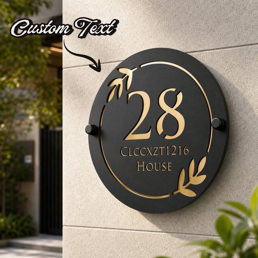 Custom Round 3D Hollow Acrylic Address Sign, With Cut-Out Leaf Pattern, 2 Nails For Fixing, Easy Outdoor Installation, Personalized Entrance Sign, Suitable For Houses And Apartments - Multicolor - View 1