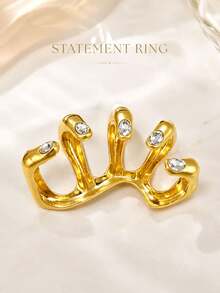 XYHEALER 1pc Gold Five Finger Ring For Women, Rhinestone Multi Finger Statement Ring, Full Hand Finger Armor Jewelry For Party Prom Stage Costume - Multicolor - View 6