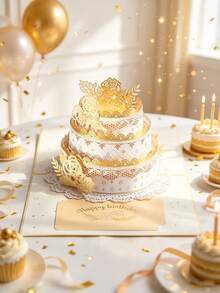 Customized Greeting Card With Gold Balloons And Floral Design, Personalized Birthday Card For Men, Women, Friends, Family, Party, Celebration, Perfect Gift, Elegant, Luxurious, Fashionable, High Quality, Vibrant, Decorative - Single Piece - View 2