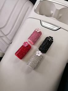 1PC Women's Sparkling Rhinestone Flower Car Console Door Storage Box Red - Multicolor - View 9