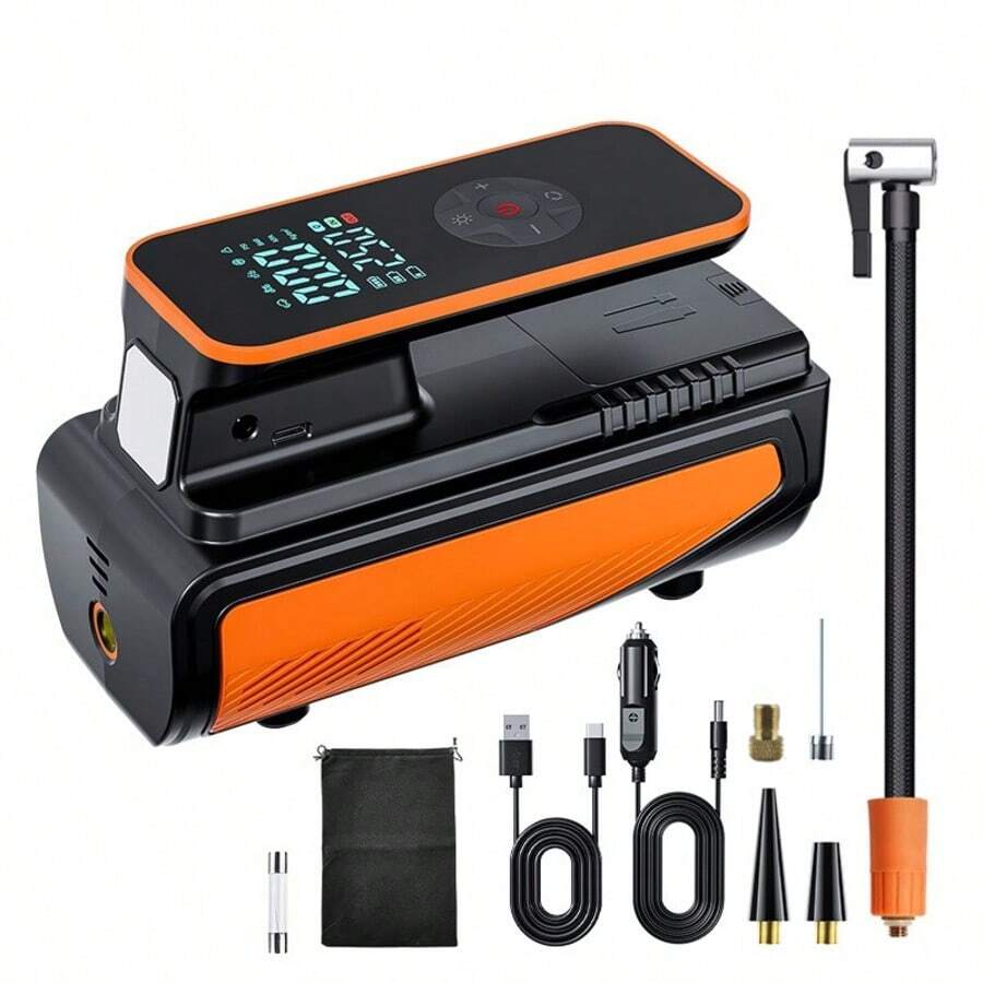 Portable Wireless Mini Air Pump 1500mAh 11.1V, With Digital Dual Display, LED Light And Pressure Gauge, Suitable For Cars, Motorcycles, Bicycles And Balls, Essential Equipment For Spring Travel - A - View 1