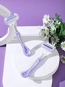 Women's Razor, 3-Blade Manual Razor, Rubber Handle, Bikini Hair Removal Shaving Tool, Leg Hair Removal Shaving, Purple, Salon Beauty Travel Essential Hair Care Products And Accessories - Mauve Purple - View 8