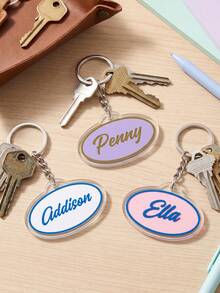 1 pieza Llavero con etiqueta de nombre de fuente retro personalizada, accesorio de Charm de bolso con monograma personalizado, regalo para mochila, regalo de recuerdo personalizado para uso diario de la familia - Multicolor - Ver 5