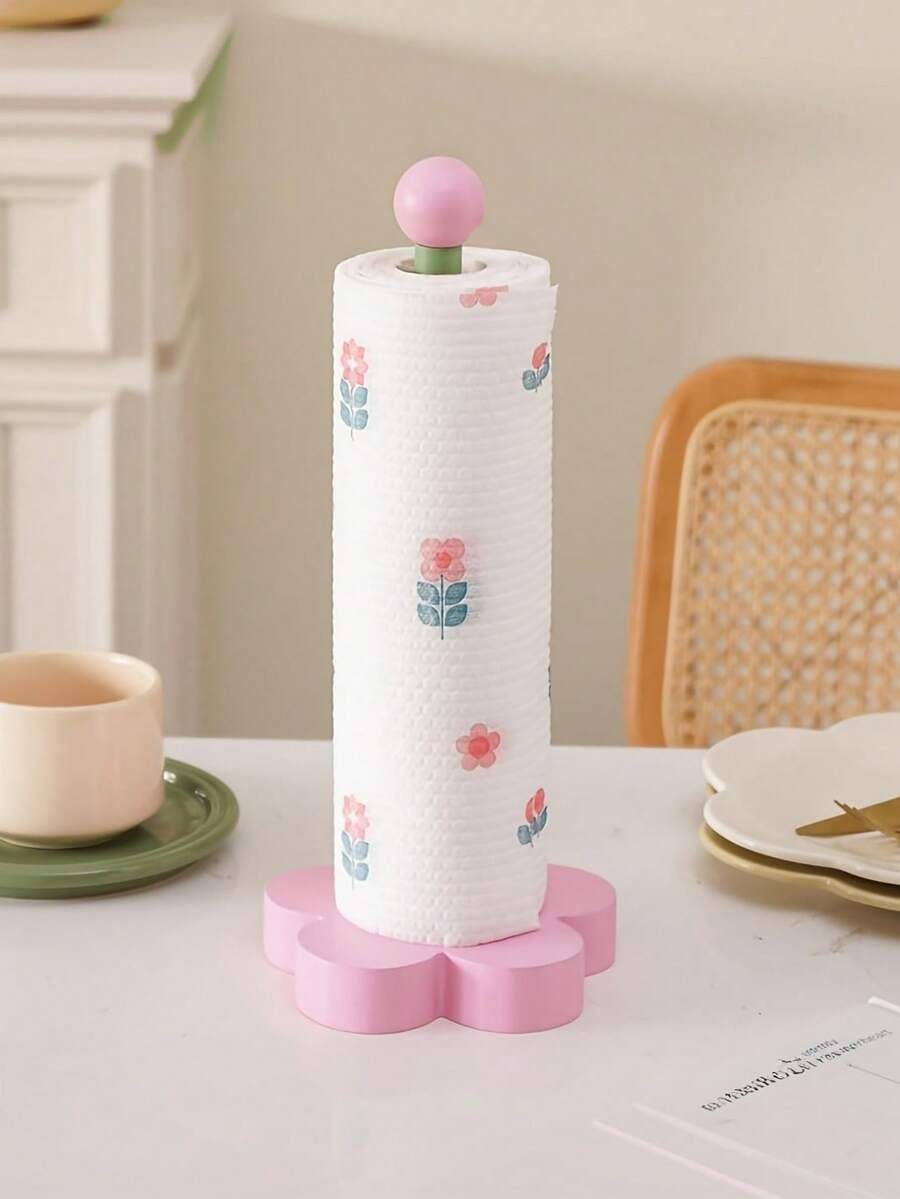 Wooden Flower Tissue Holder, No-Drill Freestanding Toilet Paper Dispenser, Top-Loading, Rustic Style Bathroom And Kitchen Paper Roll Storage Rack, Suitable For New Home