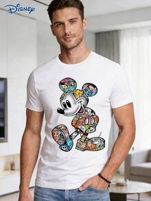 Disney 1pc Men's Short Sleeve T-Shirt, Loose Fit, Mickey Mouse Graphic Print, Crew Neck, Slightly Elastic - White - View 1