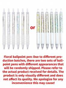 6pcs Retractable Floral Pattern 0.5mm Black Quick-Drying Neutral Pens, Suitable For Smooth Writing In Notebooks And Office Stationery, Great For Back To School Season - A - View 9