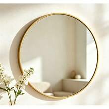 Matte Black/Gold Frame Round Mirror, Fashionable Round Vanity Mirror, Suitable For Bathroom/Entryway/Bedroom/Living Room/Vanity, Rustic Home Decor, Autumn Soft Furnishing, Makeup Storage, Bathroom Accessories, Back To School Essentials - 40cm/15.75inch (Gold) - View 3