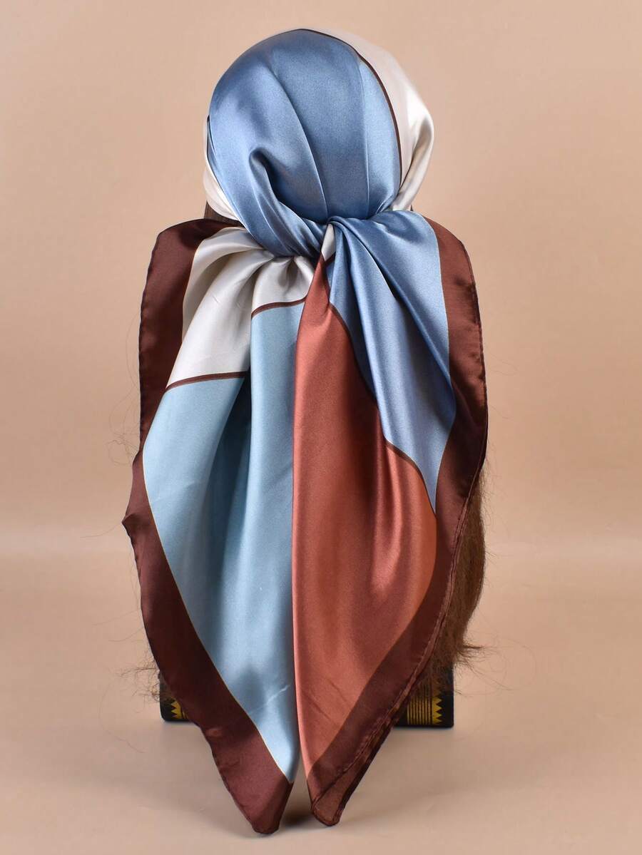 1 buah Syal Persegi Satin Poliester (Poliester) Motif Geometris Gaya Bohemian 90cm, Dapat Digunakan Sepanjang Musim sebagai Ikat Kepala, Dekorasi Tas, dan Sabuk, Aksesori Fesyen Multifungsi