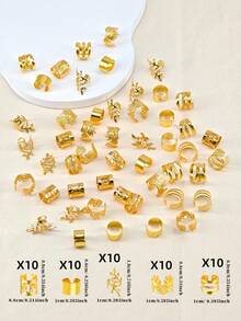 50pcs Hair Braiding Rings Hair Dreadlock Accessory Braid For Kids, Hair Rings Cuffs Clips For Dreadlock Accessory Jewelry Decorations - Gold - View 6