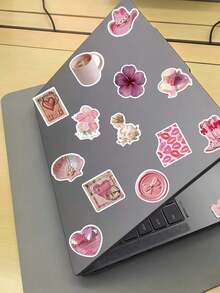 50PCS,Pink Heart Mobile Phone Stickers,PVC Material,Scrapbook Supplies,Creative And Aesthetic Design Sticker,Suitable For Mobile Phone Cases,Tablets,Laptops,Suitcases,Cars,Notebooks,Helmet,Guitar,Skateboard,Storage Box,Computer, - Multicolor - View 7