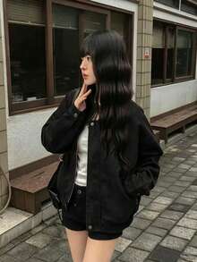 Women's Solid Color Casual Versatile Daily Wear Long Sleeve Jacket - Black - View 4