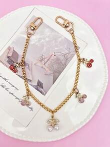 Charming Rhinestone Cherry Bag Charm, Fashionable Chain Strap Bag Accessory, Multiple Red Cherry Decor, Shoulder Bag Charm Chain, Backpack Pendant, Shopping Bag Charm, Suitable For Various Occasions, Cute Holiday Gift - Multicolor - View 5