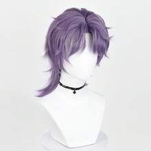 Purple Short Straight Synthetic Men Middle Part Wigs Anime Game Cosplay Fluffy Wig Heat Resistant For Daily Party, Halloween - Purple - View 4