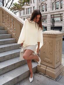 Women's Solid Color Loose Elegant Fashion Knitted Shawl, Autumn/Winter Moderate Fabric Knitted Shawl, Fashionable Versatile Women's Accessory - White - View 8