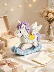 5800pcs Mini Particle Building Block Set, 2‑Styles Cartoon Bull & Unicorn Rocking Horse DIY Assembly Desk Ornament, Stress‑Relief Art Decor, Ideal Gift For Birthday & Holiday Home Tabletop Display - Multicolor - View 10