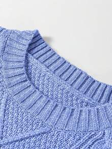 Acelitt Autumn/Winter Plus Size Women's Solid Color Knit Textured Cold Shoulder Plus Size Sweater Dress - Dusty Blue - View 8