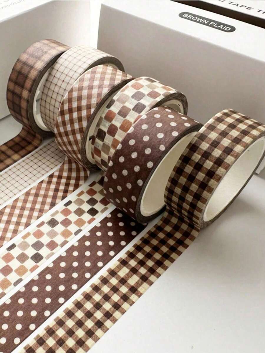 6 Rolls Notebook Tape, Vintage Plaid Washi Tape Set, Vintage Aesthetic Decorative Paper Tape Suitable For Scrapbooking, Journals, Diaries, Art Creation, Handmade Crafts, Student Back To School Decoration Supplies - Multi-color - View 1