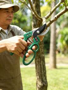 1pc 8 Inch Curved Pruning Shears SK5 Steel Blade Green ABS Handle Heavy Duty Bypass Garden Pruner Spring Loaded Safety Lock Tree Branch Cutter For Hedge Shrub Trimming (Cardboard Packaging Included) - A - View 7