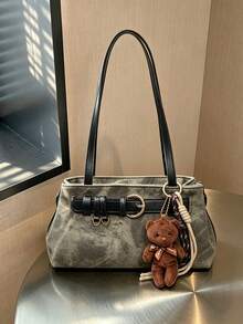 Nicekee Vintage Baguette Underarm Shoulder Bag, Belt Buckle Accessory With Pendant Embellishment, Suitable For Daily Commuting, Shopping And Travel - Multicolor - View 10